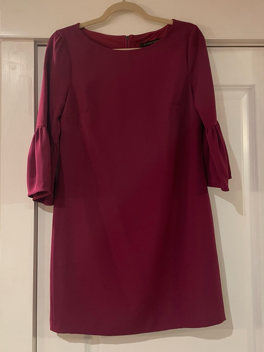 Women’s Fitted Shift Dress with Bell Sleeves - Raspberry